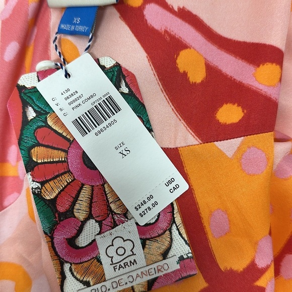 Farm Rio Dress One Shoulder Maxi Long Sleeve Side Slit Starfish Orange New XS - Picture 7 of 7